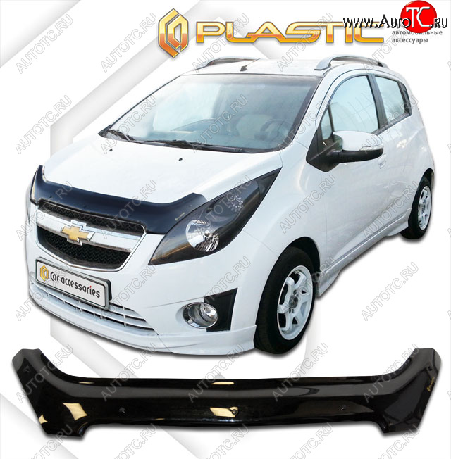 2 299 р. Дефлектор капота CA-Plastic  Chevrolet Spark  M300 (2010-2015) дорестайлинг (classic черный, без надписи)  с доставкой в г. Набережные‑Челны