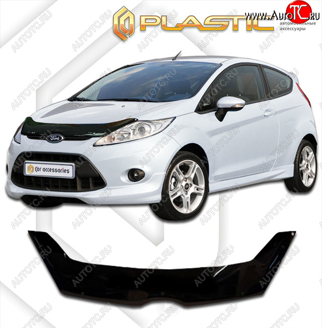 2 099 р. Дефлектор капота CA-Plastic  Ford Fiesta  6 (2008-2013) хэтчбэк 3 дв. дорестайлинг, хэтчбэк 5 дв. дорестайлинг (classic черный, без надписи)  с доставкой в г. Набережные‑Челны