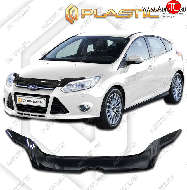 2 269 р. Дефлектор капота CA-Plastic  Ford Focus  3 (2010-2015) универсал дорестайлинг (classic черный, без надписи)  с доставкой в г. Набережные‑Челны