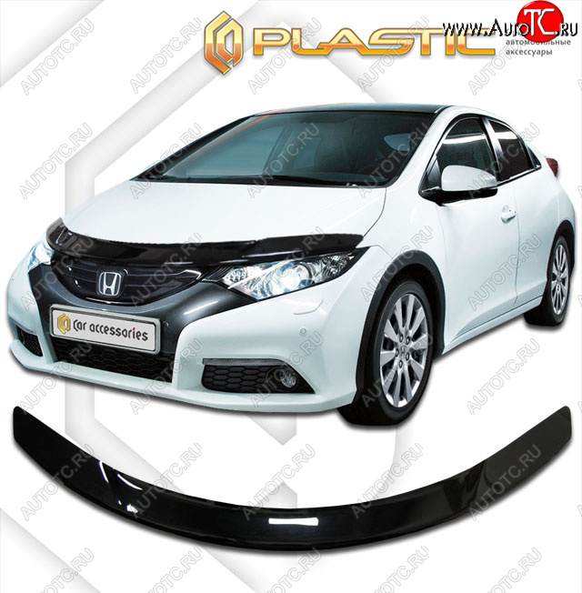 2 199 р. Дефлектор капота CA-Plastic  Honda Civic  FK2 (2011-2016) хэтчбэк 5 дв. (classic черный, без надписи)  с доставкой в г. Набережные‑Челны