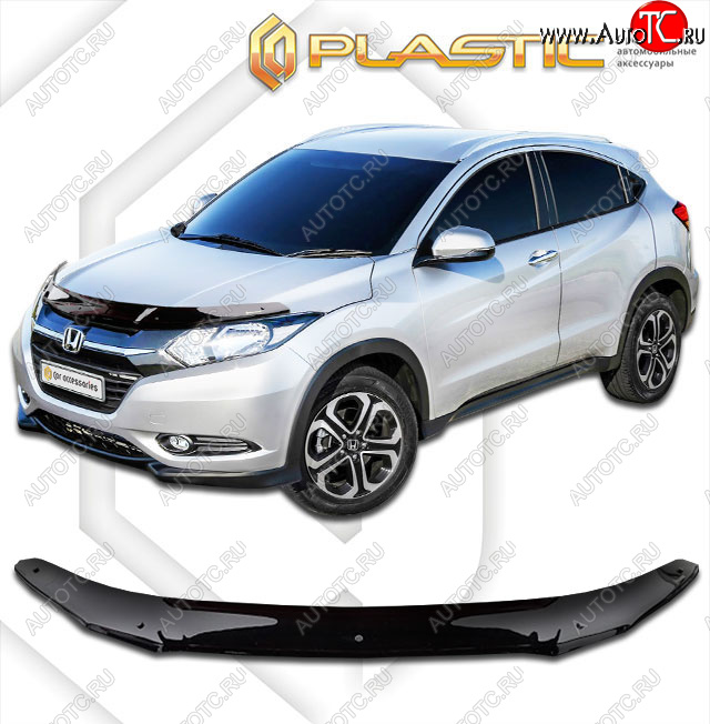 2 049 р. Дефлектор капота CA-Plastic  Honda HR-V  RU (2014-2018) дорестайлинг (classic черный, без надписи)  с доставкой в г. Набережные‑Челны