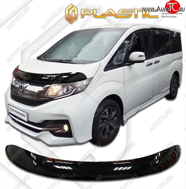 2 199 р. Дефлектор капота CA-Plastic  Honda StepWagon  5 RP1,RP2, RP3, RP4 (2015-2017) минивэн дорестайлинг (classic черный, без надписи)  с доставкой в г. Набережные‑Челны