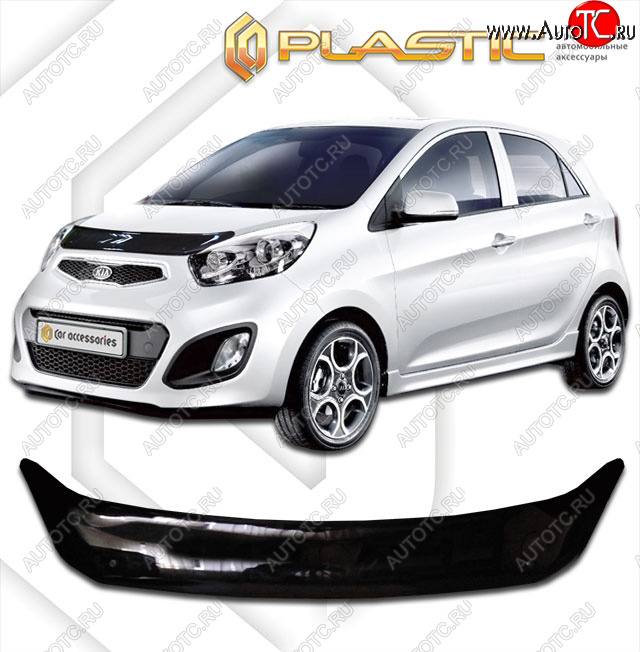 1 839 р. Дефлектор капота CA-Plastic  KIA Picanto  2 TA хэтчбэк 3 дв. (2011-2017) дорестайлинг, рестайлинг (classic черный, без надписи)  с доставкой в г. Набережные‑Челны