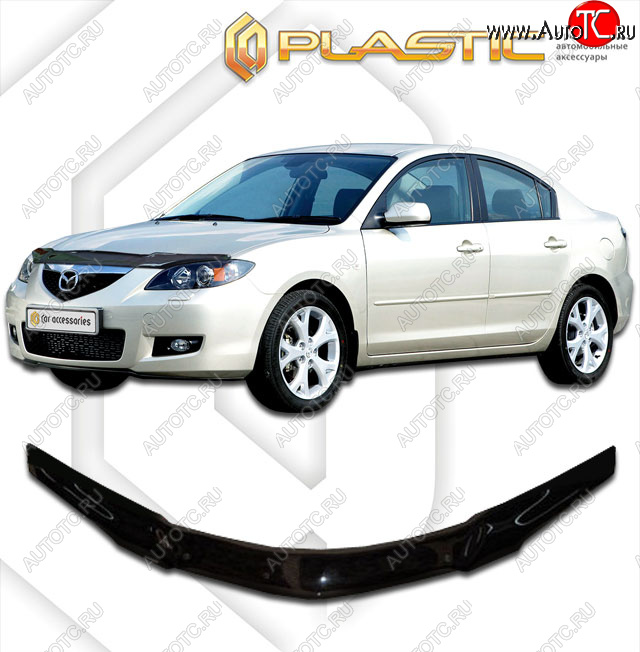 2 159 р. Дефлектор капота CA-Plastic  Mazda 3/Axela  BK (2003-2009) дорестайлинг седан, рестайлинг седан (Classic черный)  с доставкой в г. Набережные‑Челны