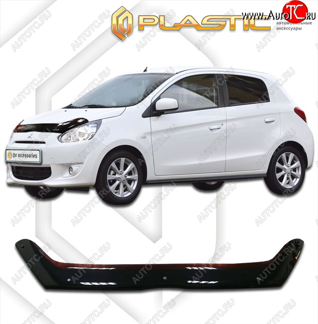 1 999 р. Дефлектор капота CA-Plastic  Mitsubishi Mirage  A03A (2012-2015) хэтчбэк 5 дв. дорестайлинг (classic черный, без надписи)  с доставкой в г. Набережные‑Челны