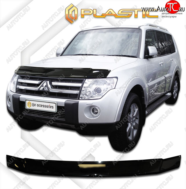 1 999 р. Дефлектор капота CA-Plastic  Mitsubishi Pajero  4 V80 (2006-2014) дорестайлинг, 3 дв. 1-ый рестайлинг (classic черный, без надписи)  с доставкой в г. Набережные‑Челны