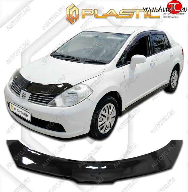 2 159 р. Дефлектор капота CA-Plastic  Nissan Tiida Latio  C11 (2004-2012) седан (classic черный, без надписи)  с доставкой в г. Набережные‑Челны