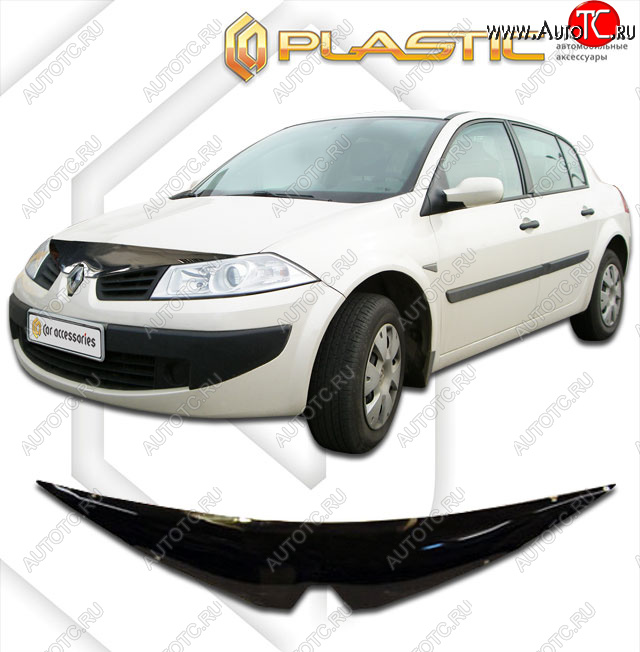 2 079 р. Дефлектор капота CA-Plastic  Renault Megane  седан (2006-2009)  рестайлинг (classic черный, без надписи)  с доставкой в г. Набережные‑Челны