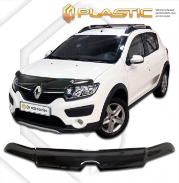 2 379 р. Дефлектор капота CA-Plastic  Renault Sandero Stepway  (B8) (2014-2022) дорестайлинг, рестайлинг (classic черный, без надписи)  с доставкой в г. Набережные‑Челны. Увеличить фотографию 1