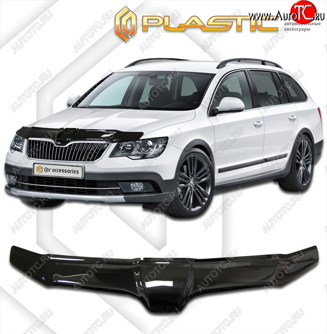 2 159 р. Дефлектор капота CA-Plastic  Skoda Superb  (B6) 3T (2013-2015) лифтбэк рестайлинг (classic черный, без надписи)  с доставкой в г. Набережные‑Челны