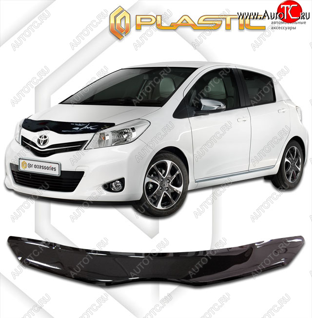 1 899 р. Дефлектор капота CA-Plastic  Toyota Yaris  XP130 (2010-2014) хэтчбэк 5 дв. дорестайлинг (classic черный, без надписи)  с доставкой в г. Набережные‑Челны