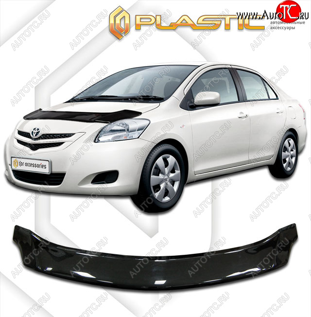 2 159 р. Дефлектор капота CA-Plastic  Toyota Yaris  XP90 (2006-2011) седан дорестайлинг, седан рестайлинг (classic черный, без надписи)  с доставкой в г. Набережные‑Челны