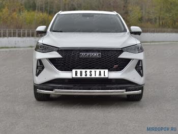 Защита переднего бампера d63*42 дуга SLITKOFF Haval (Хавал) F7x (ф7икс) (2022-2024)  рестайлинг