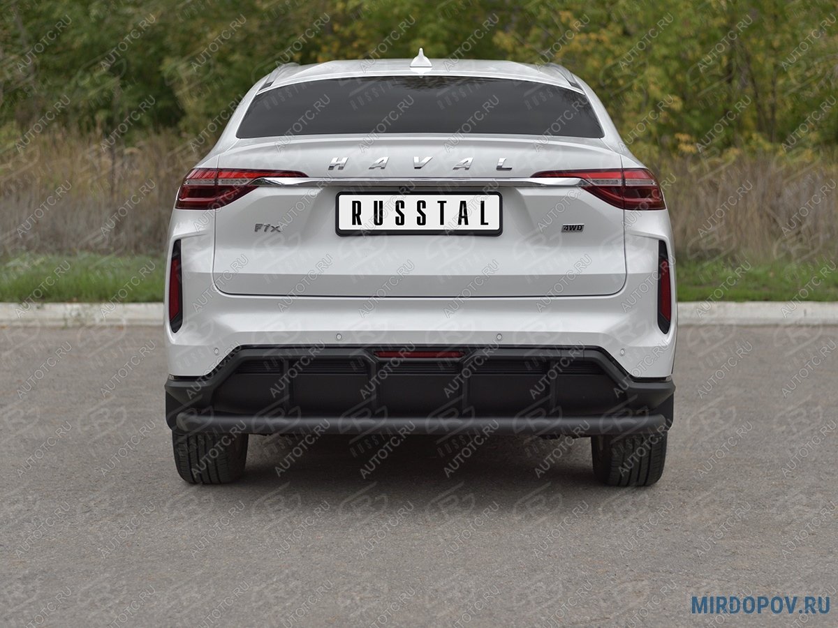 9 399 р. Защита заднего бампера d63 секции SLITKOFF  Haval F7x (2022-2025)  рестайлинг (нержавейка окрашенная в черный цвет)  с доставкой в г. Набережные‑Челны