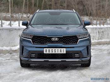 9 999 р. Защита переднего бампера d63 секции SLITKOFF  KIA Sorento  MQ4 (2020-2022) (нержавейка окрашенная в черный цвет)  с доставкой в г. Набережные‑Челны. Увеличить фотографию 1