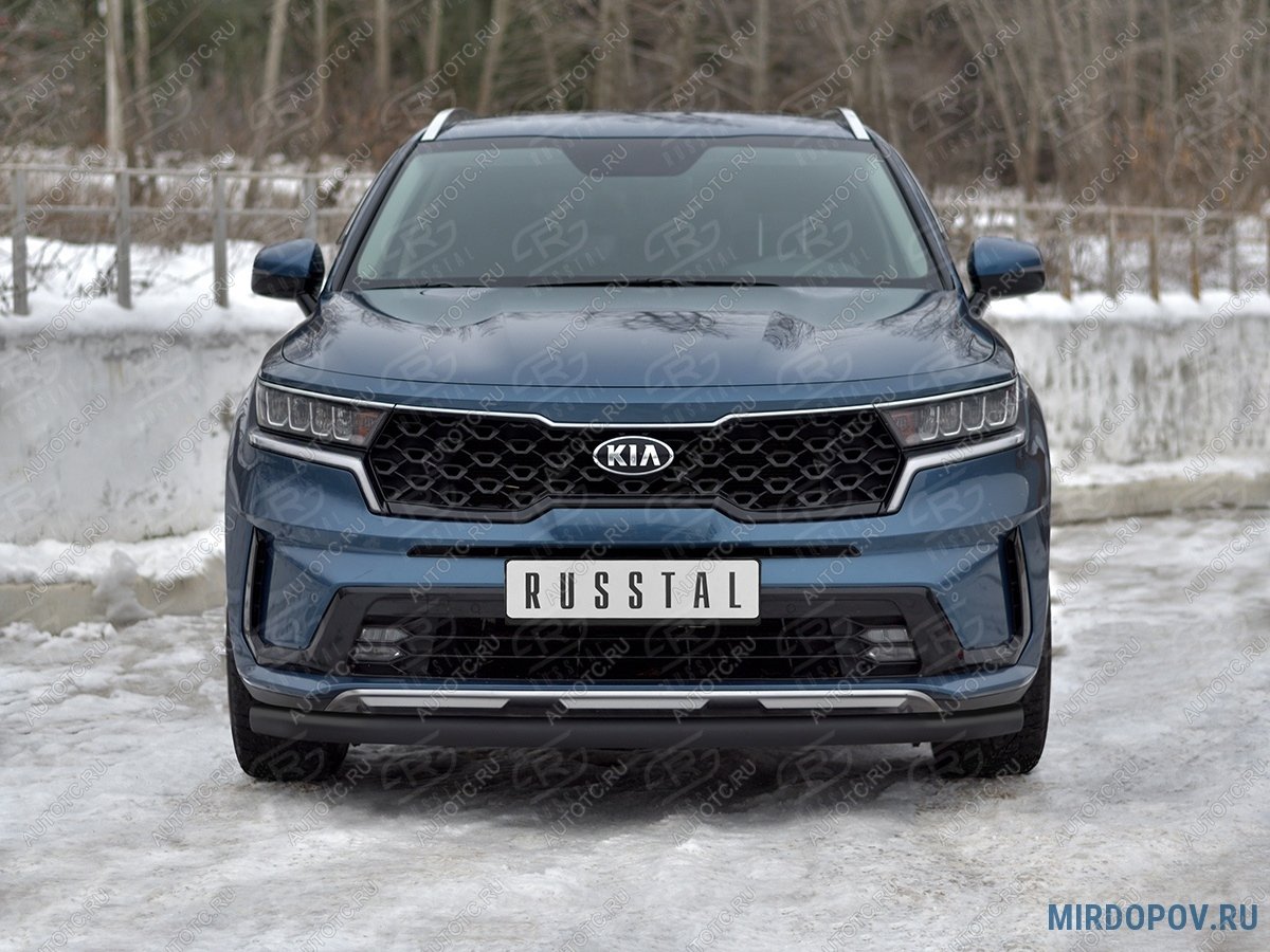 10 999 р. Защита переднего бампера d63 секции SLITKOFF  KIA Sorento  MQ4 (2020-2022) (нержавейка)  с доставкой в г. Набережные‑Челны