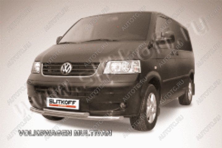 10 299 р. Защита переднего бампера d57+d57 двойная Slitkoff  Volkswagen Multivan  T5 (2003-2015)  дорестайлинг, рестайлинг (Сталь с полимерным покрытием в цвет серебристый)  с доставкой в г. Набережные‑Челны