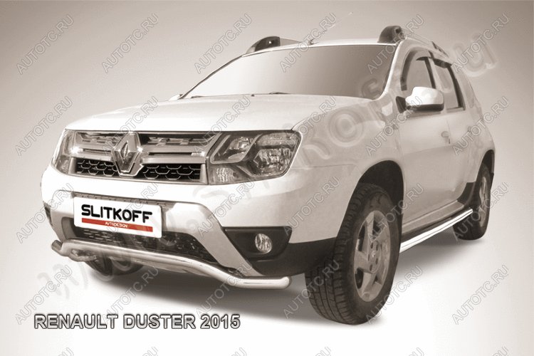 12 799 р. Защита переднего бампера (нержавейка, волна 57) Slitkoff  Renault Duster  HS (2015-2021) рестайлинг (полированная)  с доставкой в г. Набережные‑Челны