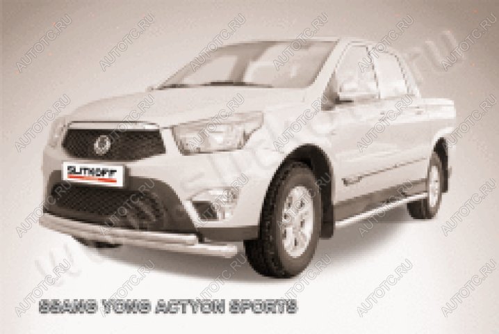 14 799 р. Защита переднего бампера d76+d57 двойная Slitkoff  SSANGYONG Actyon Sport (2012-2025) (нержавейка полированная)  с доставкой в г. Набережные‑Челны