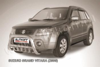 Защита переднего бампера кенгурятник d76 низкий с защитой картера Slitkoff Suzuki Grand Vitara JT 3 двери дорестайлинг (2005-2008)