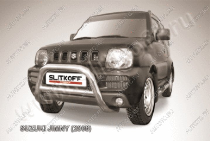 33 699 р. Защита переднего бампера кенгурятник d76 низкий Slitkoff Suzuki Jimny JB23/JB43 дорестайлинг (1998-2001) (нержавейка полированная)  с доставкой в г. Набережные‑Челны