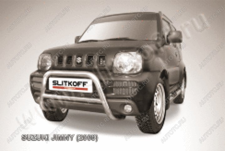 24 449 р. Защита переднего бампера кенгурятник d57 низкий Slitkoff Suzuki Jimny JB23/JB43 дорестайлинг (1998-2001) (нержавейка полированная)  с доставкой в г. Набережные‑Челны