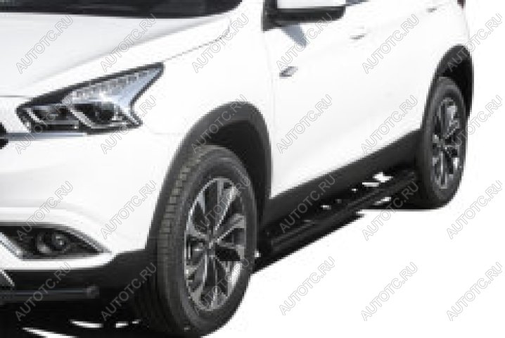 12 999 р. Защита порогов d76 с проступями Slitkoff  Hyundai Tucson  TL (2018-2021) рестайлинг (Сталь с полимерным покрытием в цвет черный)  с доставкой в г. Набережные‑Челны