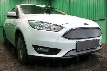 2 899 р. Защитная сетка в бампер (низ, ячейка 3х7 мм) Alfeco Стандарт  Ford Focus  3 (2014-2019) седан рестайлинг, универсал рестайлинг, хэтчбэк рестайлинг (Хром)  с доставкой в г. Набережные‑Челны. Увеличить фотографию 2