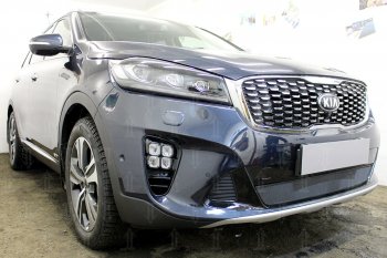 3 099 р. Защитная сетка в бампер (низ, ячейка 3х7 мм) Alfeco Стандарт  KIA Sorento  UM/Prime (2018-2020) рестайлинг (Чёрная)  с доставкой в г. Набережные‑Челны. Увеличить фотографию 2