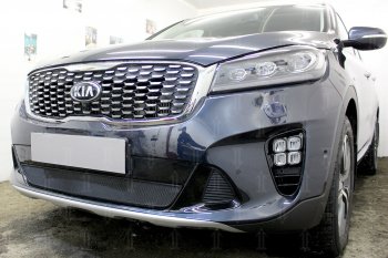 3 099 р. Защитная сетка в бампер (низ, ячейка 3х7 мм) Alfeco Стандарт  KIA Sorento  UM/Prime (2018-2020) рестайлинг (Чёрная)  с доставкой в г. Набережные‑Челны. Увеличить фотографию 4