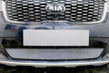 3 899 р. Защитная сетка в бампер (низ, ячейка 3х7 мм) Alfeco Стандарт KIA Sorento UM/Prime рестайлинг (2018-2020) (Хром)  с доставкой в г. Набережные‑Челны. Увеличить фотографию 2