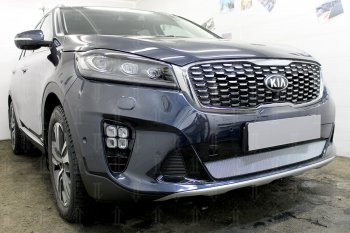 3 899 р. Защитная сетка в бампер (низ, ячейка 3х7 мм) Alfeco Стандарт KIA Sorento UM/Prime рестайлинг (2018-2020) (Хром)  с доставкой в г. Набережные‑Челны. Увеличить фотографию 4