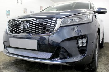 3 899 р. Защитная сетка в бампер (низ, ячейка 3х7 мм) Alfeco Стандарт KIA Sorento UM/Prime рестайлинг (2018-2020) (Хром)  с доставкой в г. Набережные‑Челны. Увеличить фотографию 5