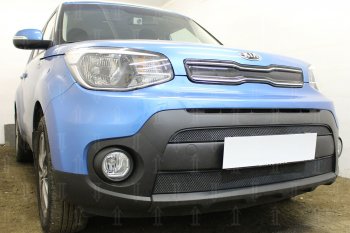 5 649 р. Защитная сетка в бампер (2 части, ячейка 3х7 мм) Alfeco Стандарт KIA Soul PS рестайлинг (2017-2019) (Чёрная)  с доставкой в г. Набережные‑Челны. Увеличить фотографию 2