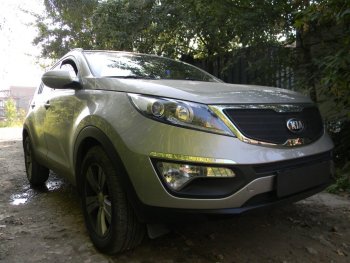 4 099 р. Защитная сетка в бампер (верх, ячейка 3х7 мм) Alfeco Стандарт  KIA Sportage  3 SL (2010-2014) дорестайлинг (Чёрная)  с доставкой в г. Набережные‑Челны. Увеличить фотографию 2