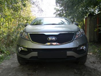 Защитная сетка в бампер (верх, ячейка 3х7 мм) Alfeco Стандарт KIA (КИА) Sportage (Спортаж)  3 SL (2010-2014) 3 SL дорестайлинг ()