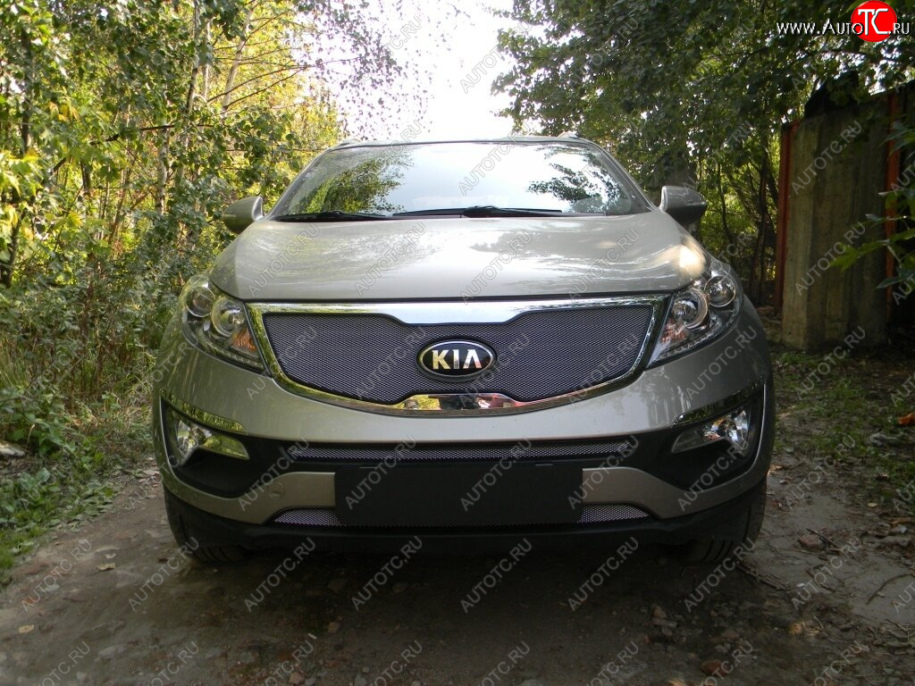 4 299 р. Защитная сетка в бампер (верх, ячейка 3х7 мм) Alfeco Стандарт  KIA Sportage  3 SL (2010-2014) дорестайлинг (Хром)  с доставкой в г. Набережные‑Челны