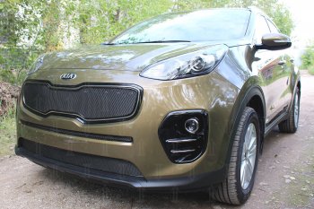 3 099 р. Защитная сетка в бампер (низ, ячейка 3х7 мм) Alfeco Стандарт  KIA Sportage  4 QL (2016-2018) дорестайлинг (Чёрная)  с доставкой в г. Набережные‑Челны. Увеличить фотографию 2