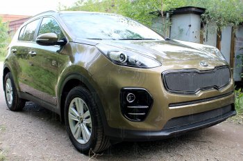 3 099 р. Защитная сетка в бампер (низ, ячейка 3х7 мм) Alfeco Стандарт  KIA Sportage  4 QL (2016-2018) дорестайлинг (Чёрная)  с доставкой в г. Набережные‑Челны. Увеличить фотографию 3