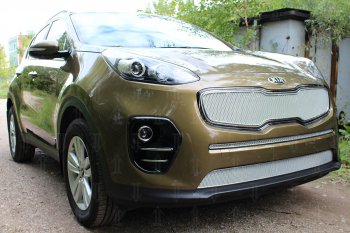 3 199 р. Защитная сетка в бампер (низ, ячейка 3х7 мм) Alfeco Стандарт  KIA Sportage  4 QL (2016-2018) дорестайлинг (Хром)  с доставкой в г. Набережные‑Челны. Увеличить фотографию 3