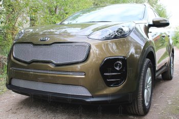 3 199 р. Защитная сетка в бампер (низ, ячейка 3х7 мм) Alfeco Стандарт  KIA Sportage  4 QL (2016-2018) дорестайлинг (Хром)  с доставкой в г. Набережные‑Челны. Увеличить фотографию 2