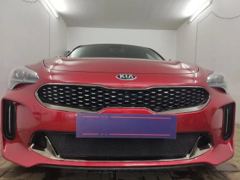 3 089 р. Защитная сетка в бампер (низ, ячейка 3х7 мм) Alfeco Стандарт  KIA Stinger (2017-2025) (Чёрная)  с доставкой в г. Набережные‑Челны. Увеличить фотографию 1