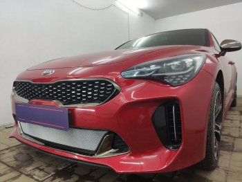 3 999 р. Защитная сетка в бампер (низ, ячейка 3х7 мм) Alfeco Стандарт  KIA Stinger (2017-2025) (Хром)  с доставкой в г. Набережные‑Челны. Увеличить фотографию 2