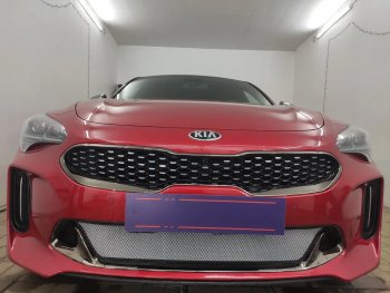 3 999 р. Защитная сетка в бампер (низ, ячейка 3х7 мм) Alfeco Стандарт  KIA Stinger (2017-2025) (Хром)  с доставкой в г. Набережные‑Челны. Увеличить фотографию 4