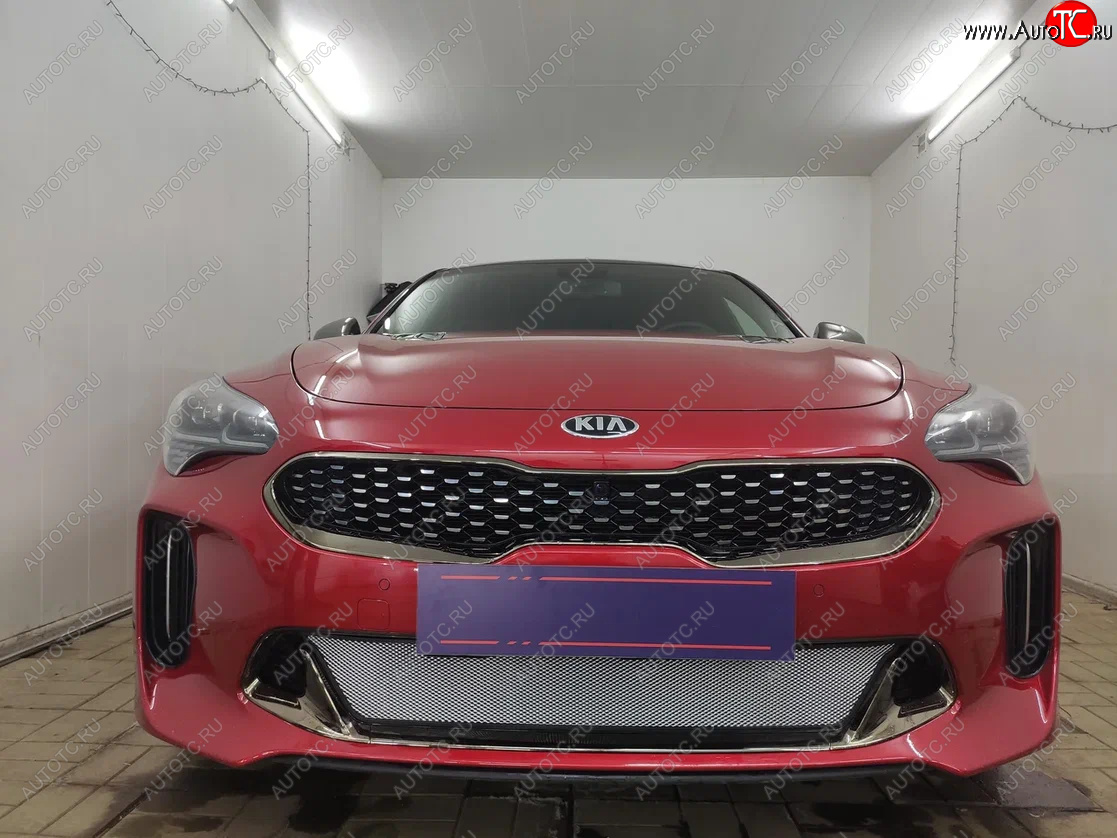 3 999 р. Защитная сетка в бампер (низ, ячейка 3х7 мм) Alfeco Стандарт  KIA Stinger (2017-2025) (Хром)  с доставкой в г. Набережные‑Челны