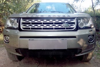 Защитная сетка в бампер (бензин, низ, ячейка 3х7 мм) Alfeco Стандарт Land Rover Freelander L359 1-ый рестайлинг (2010-2012)  (Чёрная)