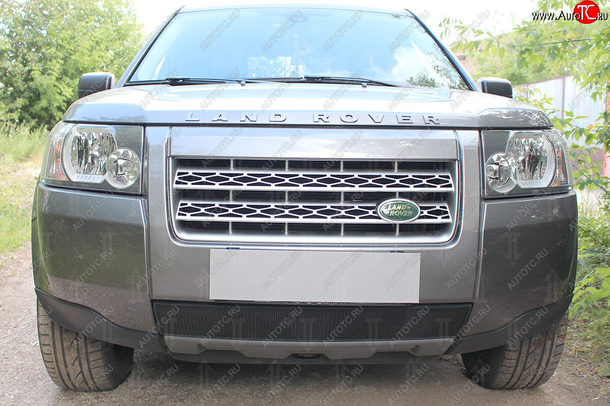 3 199 р. Защитная сетка в бампер (низ, ячейка 3х7 мм) Alfeco Стандарт  Land Rover Freelander  L359 (2006-2010) дорестайлинг (Чёрная)  с доставкой в г. Набережные‑Челны