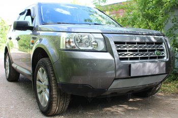 3 399 р. Защитная сетка в бампер (низ, ячейка 3х7 мм) Alfeco Стандарт  Land Rover Freelander  L359 (2006-2010) дорестайлинг (Хром)  с доставкой в г. Набережные‑Челны. Увеличить фотографию 2