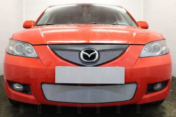 Защитная сетка в бампер (верх, ячейка 3х7 мм) Alfeco Стандарт Mazda (Мазда) 3/Axela (ахелла)  BK (2006-2009) BK рестайлинг седан ()