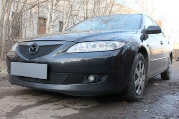 3 099 р. Защитная сетка в бампер (верх, ячейка 3х7 мм) Alfeco Стандарт Mazda 6 GG седан дорестайлинг (2002-2005) (Чёрная)  с доставкой в г. Набережные‑Челны. Увеличить фотографию 3